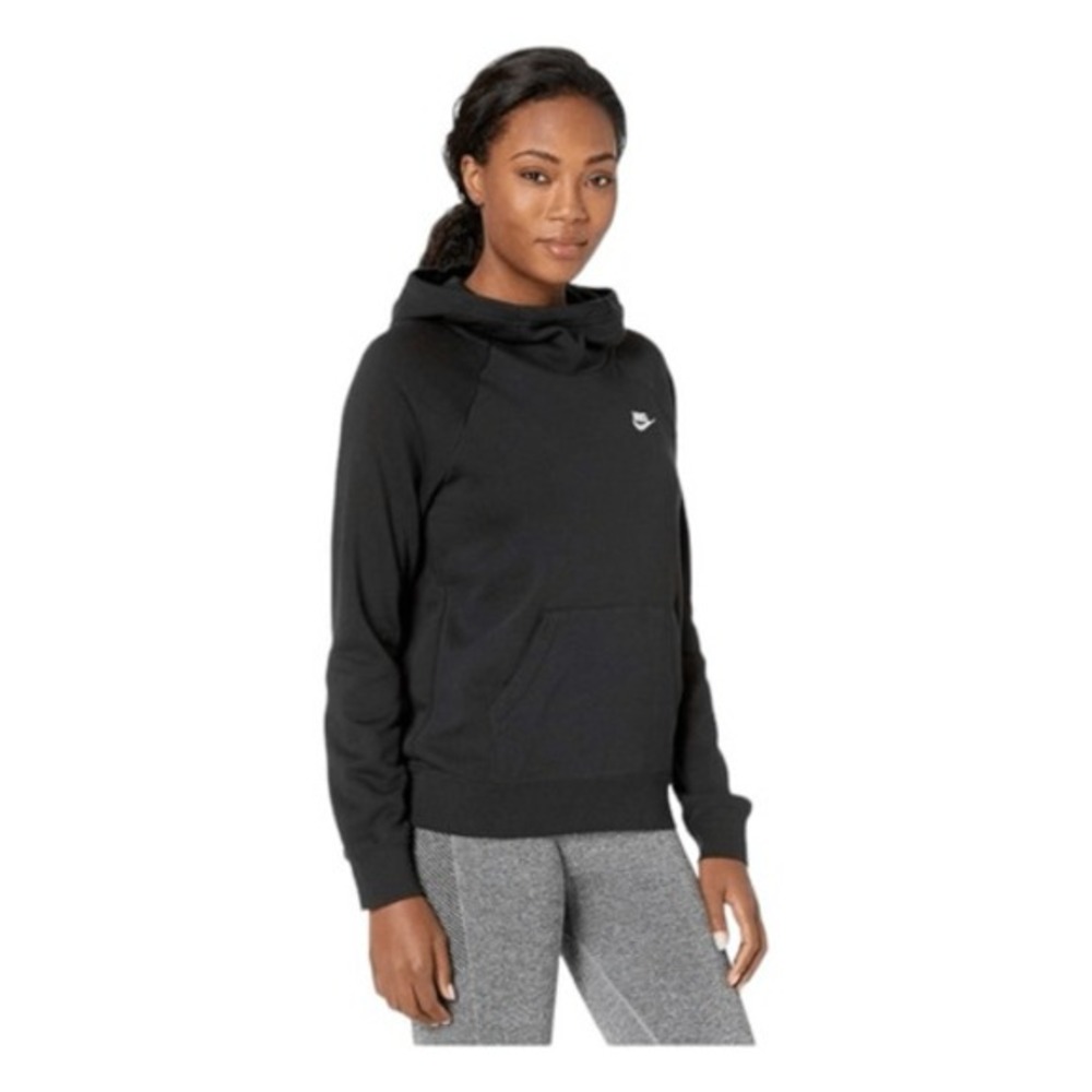 Nike NSW Essential‎ Logo Funnel Neck Hoodie Sweatshirt Black White Fleece S